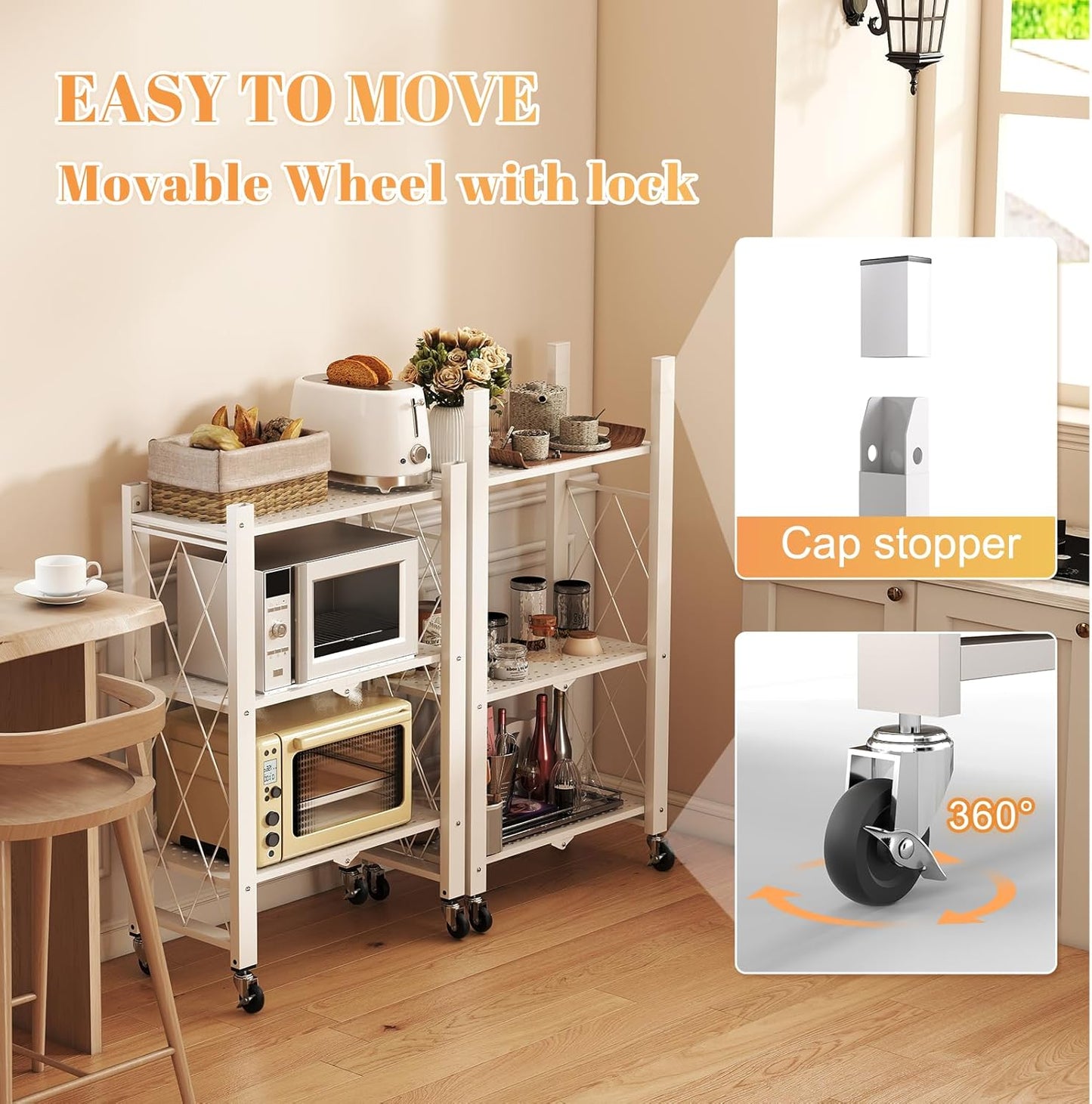 BAYOYONI 6 Tier Industrial Bookshelf - Storage Shelves with Two Usage Modes - Foldable Metal Bookshelves for Living Rooms, Offices, and Bedrooms (White, 6 Tier)