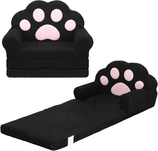 MONKISS Cat Paw Kids Couch, Toddler Chairs Comfy, Toddler Couch Bed Fold Out, Baby Lounge Chair, Birthday Gift for Girls, 1-4 Years Old, SF06, Black