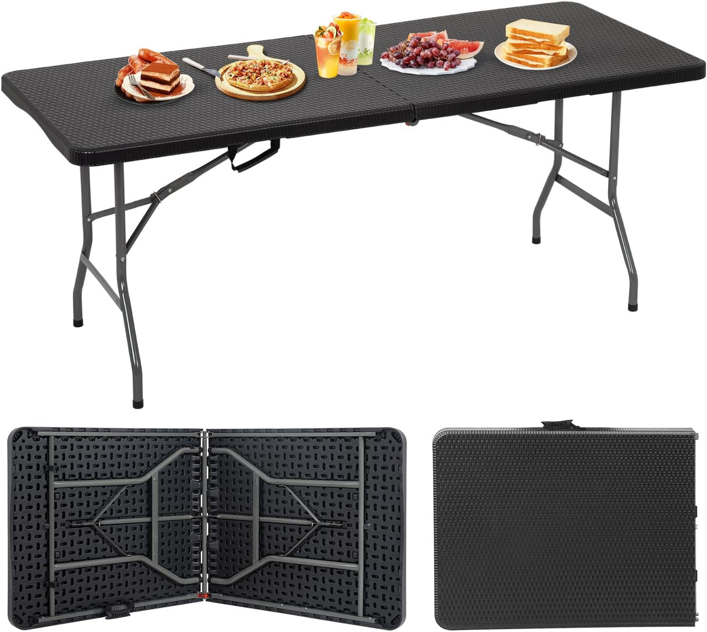 BestOffice Outdoor Folding Camping Table Plastic Table Portable Square Height Dining Table Perfect for Picnics,Parties,Party and Camping,Black Ratten