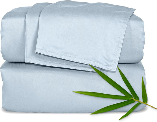 Pure Bamboo King Sheets, Genuine 100% Organic Viscose Derived from Bamboo Bed Sheet Set, Luxuriously Soft & Cooling, Double Stitching, Lifetime Quality Promise (King, Glacier)