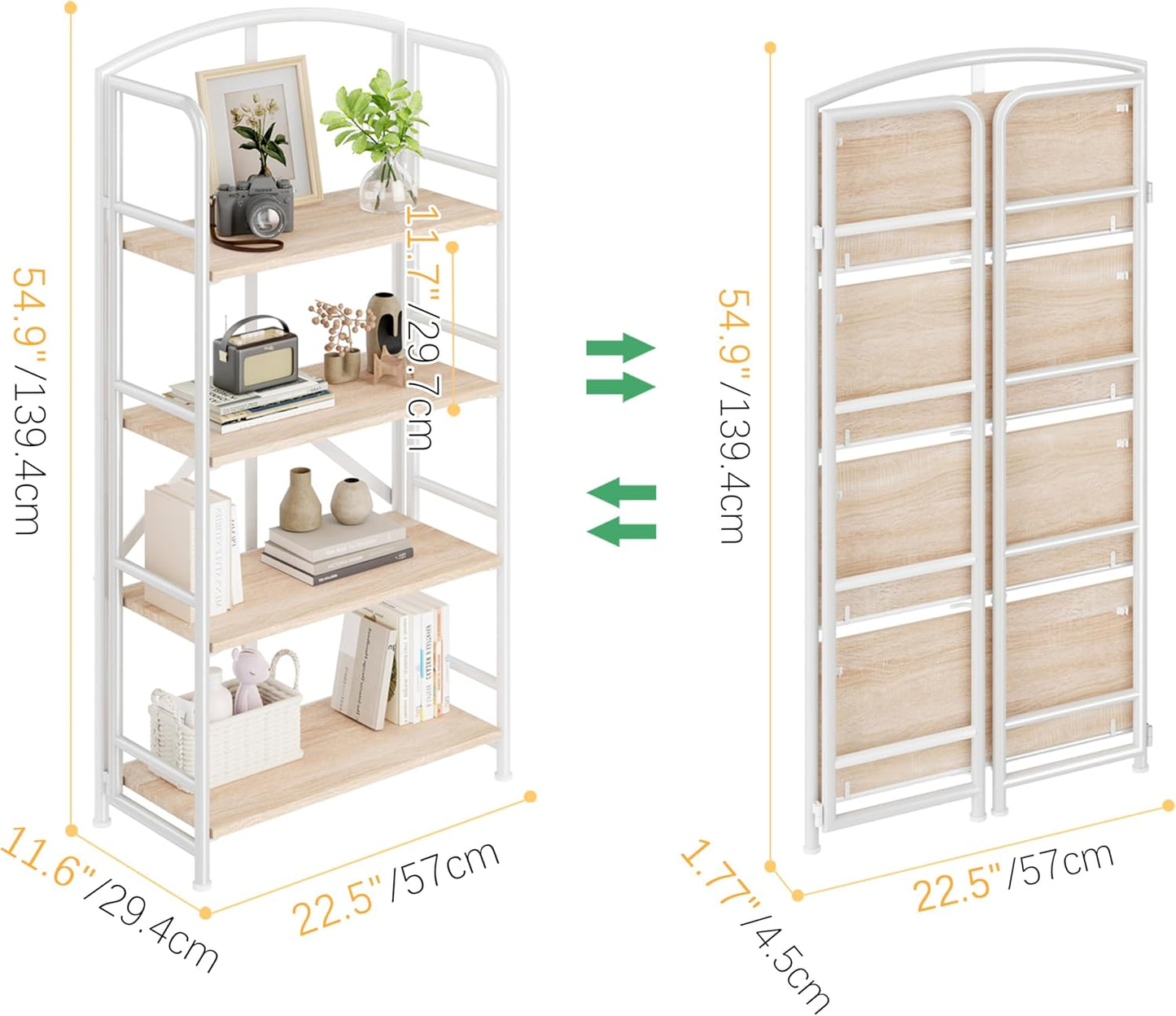 No-Assembly Folding Bookshelf Storage Shelves 4 Tiers Vintage Multifunctional Plant Stand Storage Rack Shelves Bookcase for Home Office