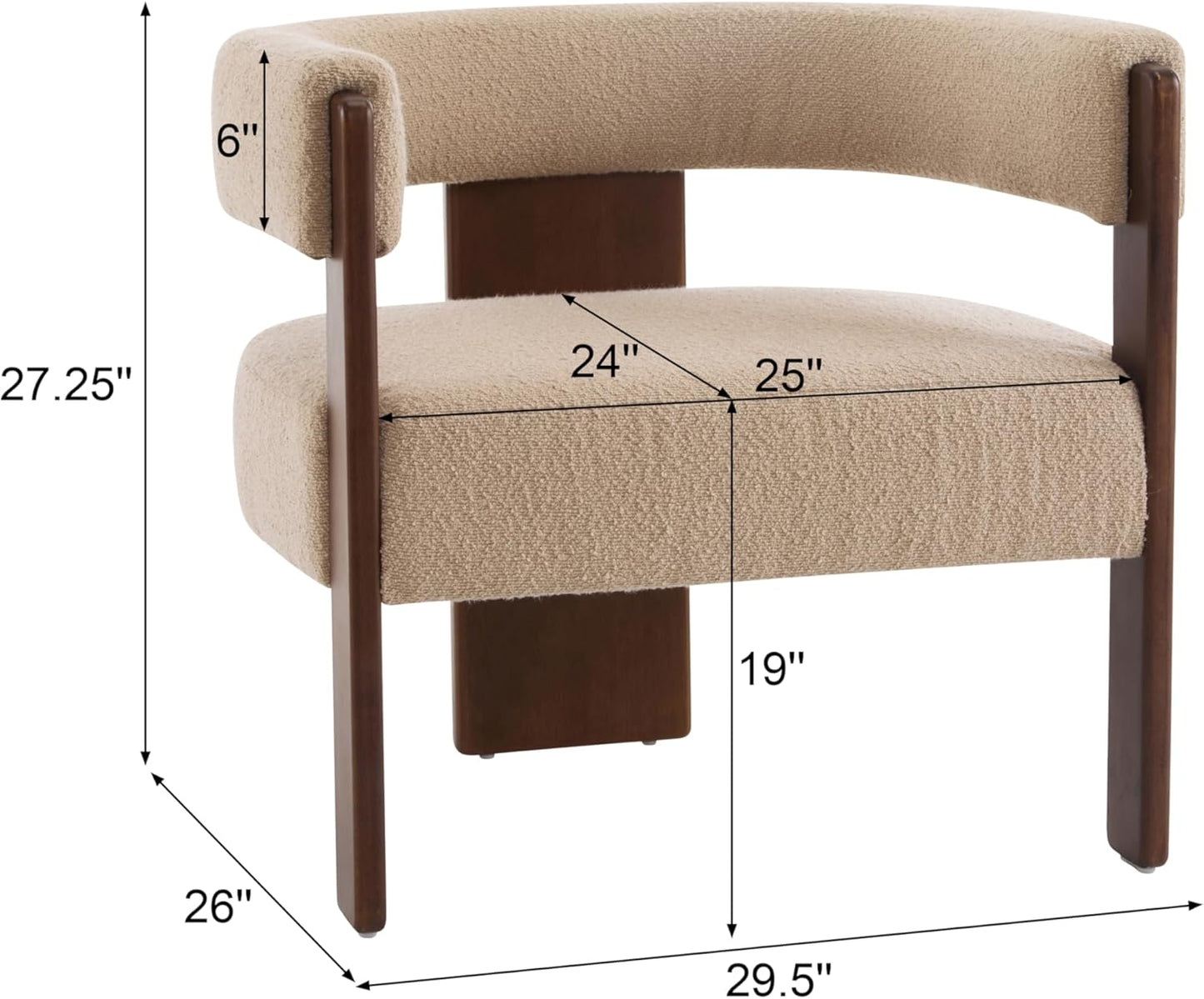 Christopher Knight Home Nettie Modern Accent Chair for Living Room, Boucle Fabric Single Lounge Sofa Chair with Wooden Frame, Comfy Reading Chair for Bedroom, Lounge Armchair with Cushion, Dark Beige