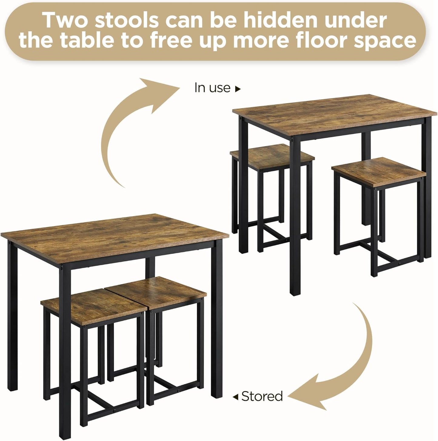 Yaheetech Industrial Dining Kitchen Table Set for 2 Breakfast Nook Table w/ 2 Stools for Dining Room Kitchen Small Space, Rustic Brown