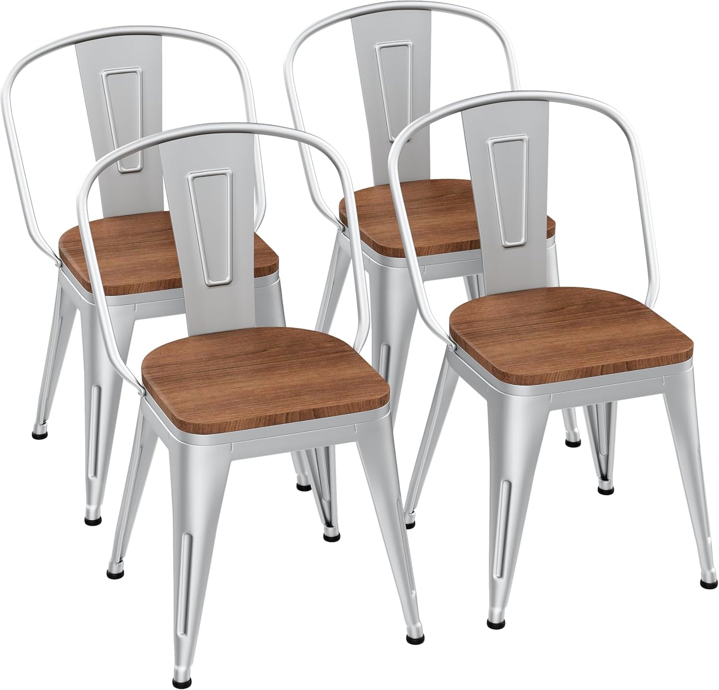 18 Inch Metal Dining Chairs,Arlunar Farmhouse Chairs Set of 4 Black Dining Room Chairs Stackable with Back and Wooden Seat bar stools