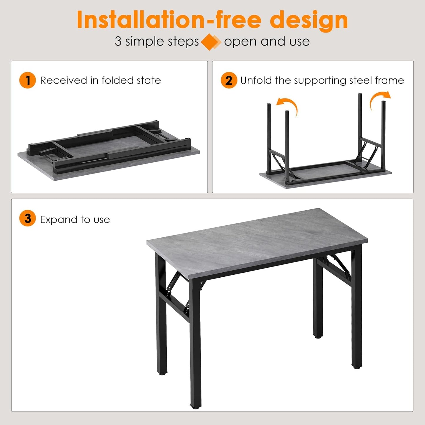 Need Folding Computer Desk - 31.5 Inch Foldable Office Writing Work Study Kids Student Teacher Home Bedroom Table for Small Space, Grey