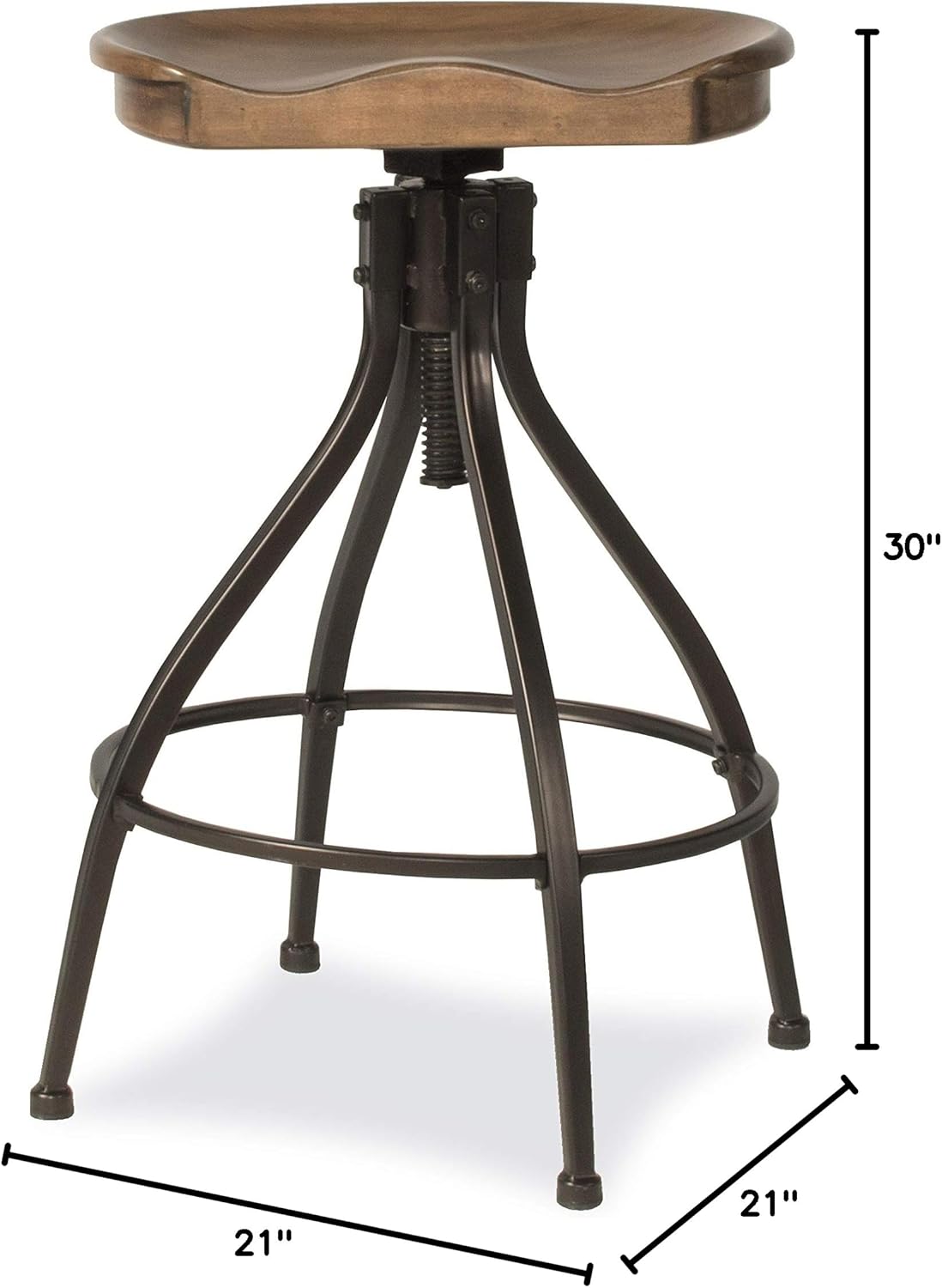 Hillsdale Worland Backless Metal Adjustable Height Stool with Wood Saddle Seat, Set of 2, Brown