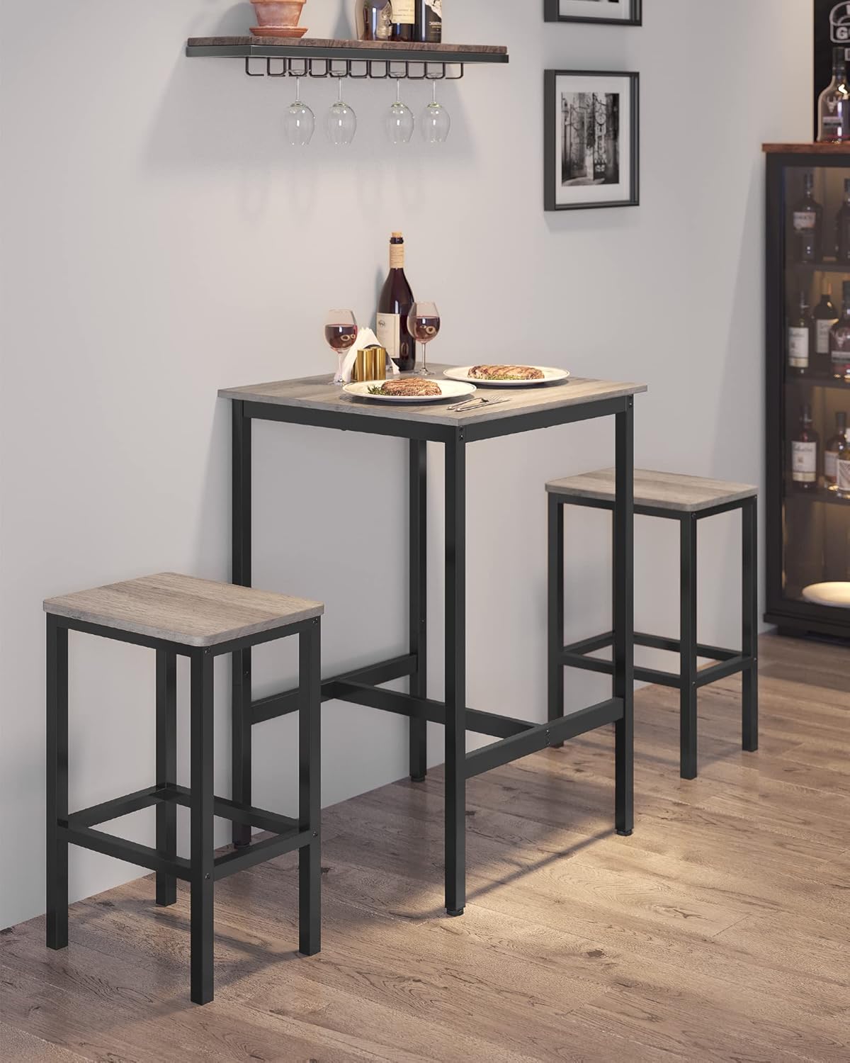 VASAGLE Bar Table, Small Kitchen Dining Table, High Top Pub Table, Height Cocktail Table for Living Room Party, Sturdy Metal Frame, 23.6 x 23.6 x 36.2 Inches for Narrow Spaces, Greige and Black