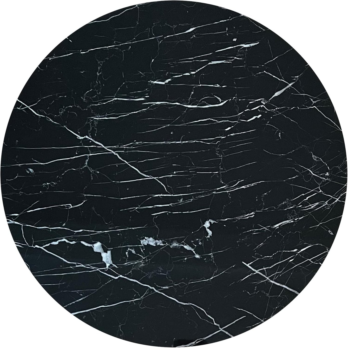 PAK HOME Set of 2 End Tables Round Wood Sofa Side Coffee Tables for Small Spaces, Nightstand Bedside Table with Metal Legs for Bedroom, Living Room, Office (Black Marble High Gloss/Silver Legs)