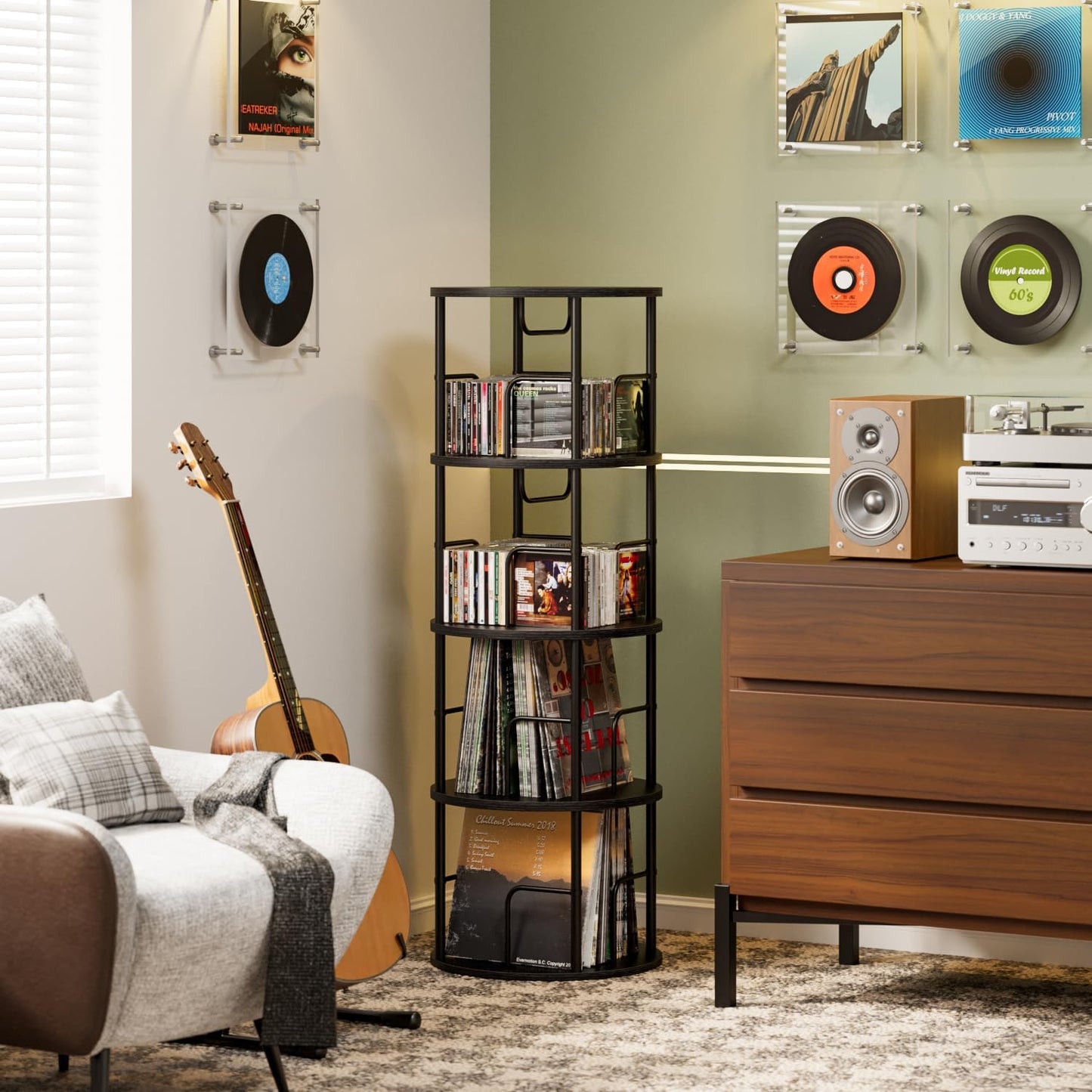 4 Tier Rotating Bookshelf, 360 Display Spinning Corner Bookshelf, Space-Saving Metal Frame Bookcase for Living Room, Office, Bedroom, Black