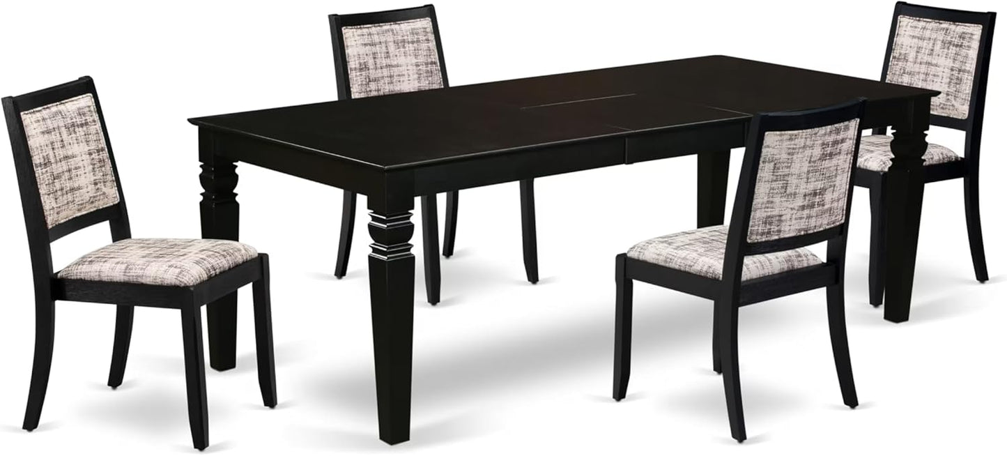 East West Furniture LGX25-BLK-30 -5 Piece Dining Set Includes a Rectangular Kitchen Table with Black Tabletop and 4 Stackable Polyester Fabric Chairs, Black