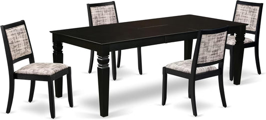 East West Furniture LGX25-BLK-30 -5 Piece Dining Set Includes a Rectangular Kitchen Table with Black Tabletop and 4 Stackable Polyester Fabric Chairs, Black