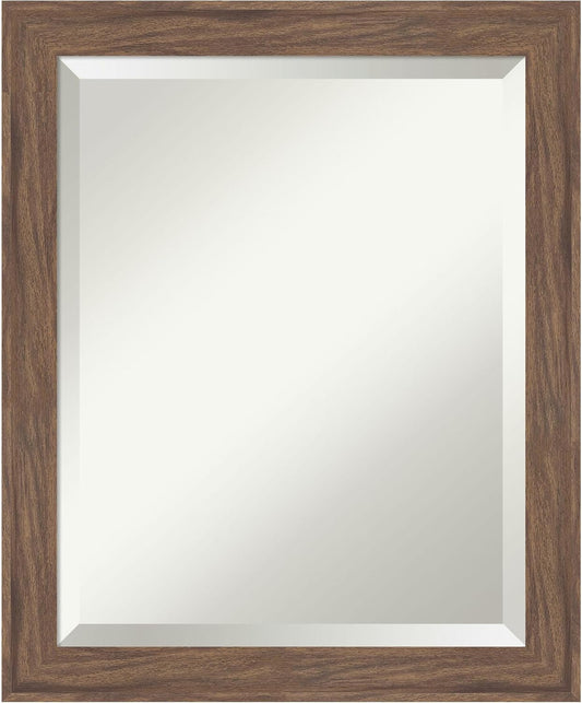Amanti Art Brown Wall Mirror 23x19 Pia Medium Brown Narrow Rectangle Bathroom Mirror for Wall Decor Living Room, Small Casual Frame, Hangs Horizonally and Vertically, Bathroom Decor, Beveled Edge