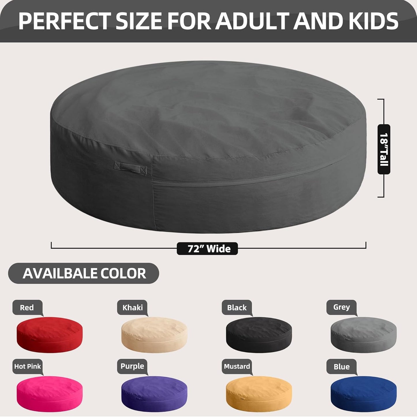 HABUTWAY XX-Large Bean Bag Chair: Giant 7' Memory Foam Furniture Bean Bag Chairs for Adults with Microfiber Cover 7Ft (Grey)