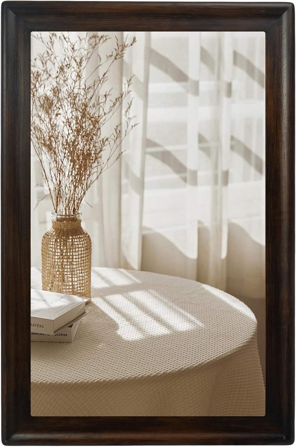 CULER Rustic Wood Wall Mirror for Bathroom,Rectangle 24 x 36 inch Hanging Black Mirrors with Wooden Frame for Living Room,Bedroom,Entryway(Dark Walnut)