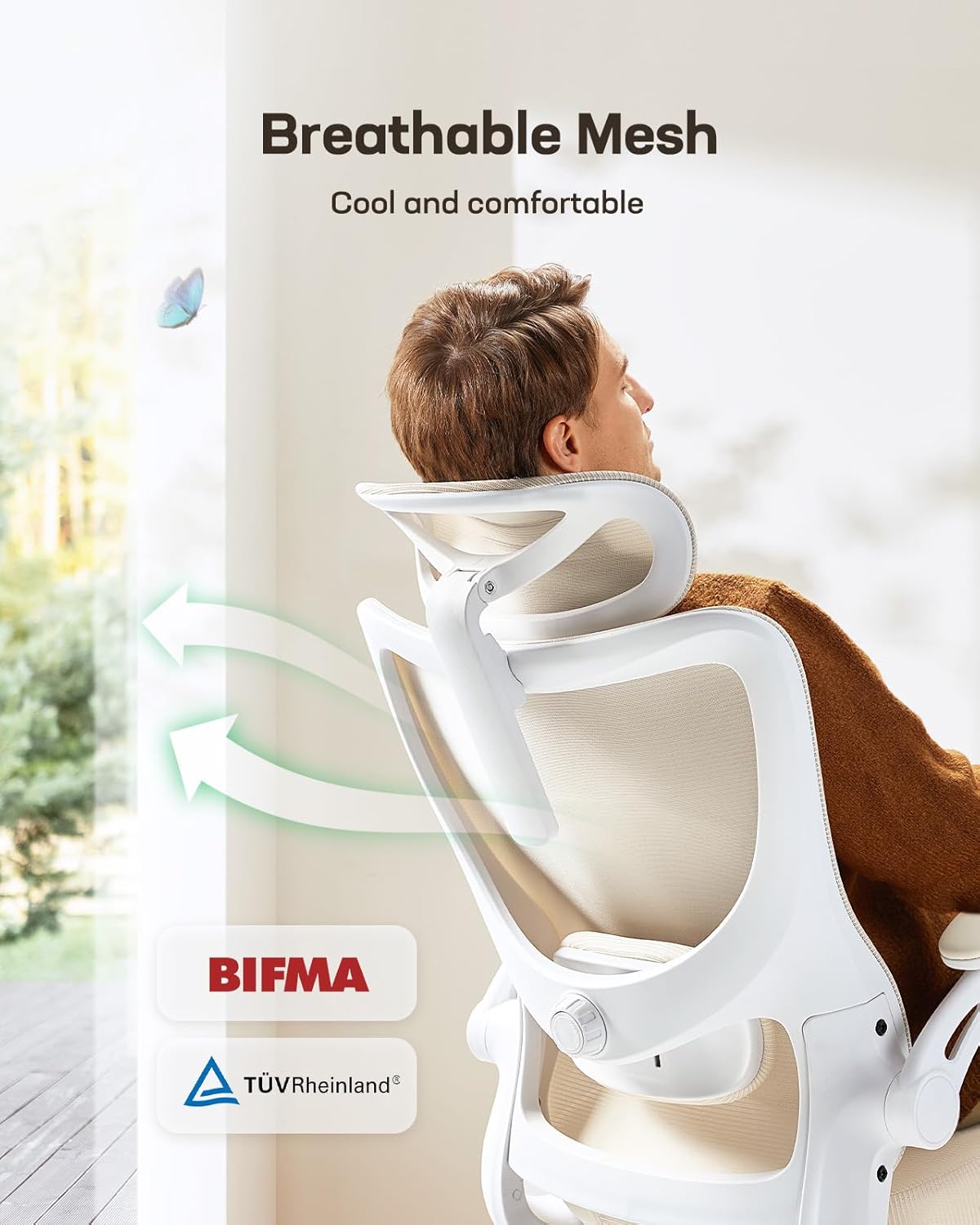 Marsail Ergonomic Office Chair: Office Computer Desk Chair with High Back Mesh and Adjustable Lumbar Support Rolling Work Swivel Task Chairs with Wheel 3D Armrests and Headrest (White)