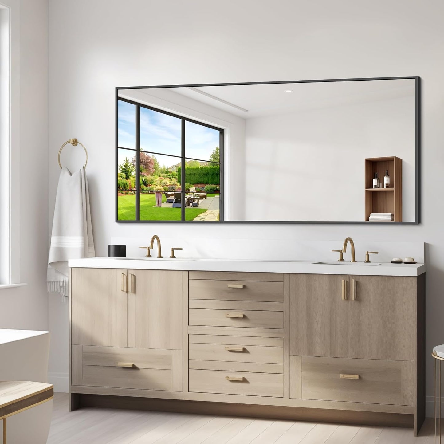 Black Bathroom Mirror for Wall, 72x36 Inch Rectangle Mirrors with Metal Frame, Modern Vanity Wall Mirror Decor for Entryway Hangs, Bathroom Living Room Horizontal or Vertical