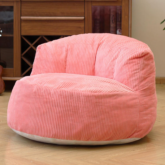 N&V Large Crescent Bean Bag Chair, Adult Size Bean Bag Sack, Foam Filling, Soft Premium Corduroy Bean Bag for Living Room Bedroom Dorm and Office (Salmon)