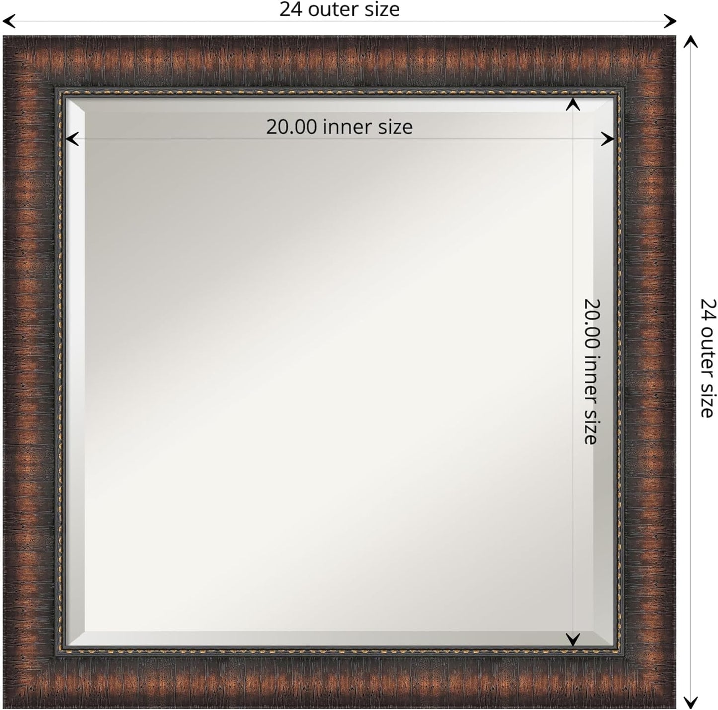 Amanti Art Brown Bathroom Mirror for Over Sink, 24x24 Caleb Brown Square Vanity Mirror, Medium Rustic Farmhouse Frame, Hangs Horizonally and Vertically, Bathroom Wall Decor, Beveled Edge from WI, USA