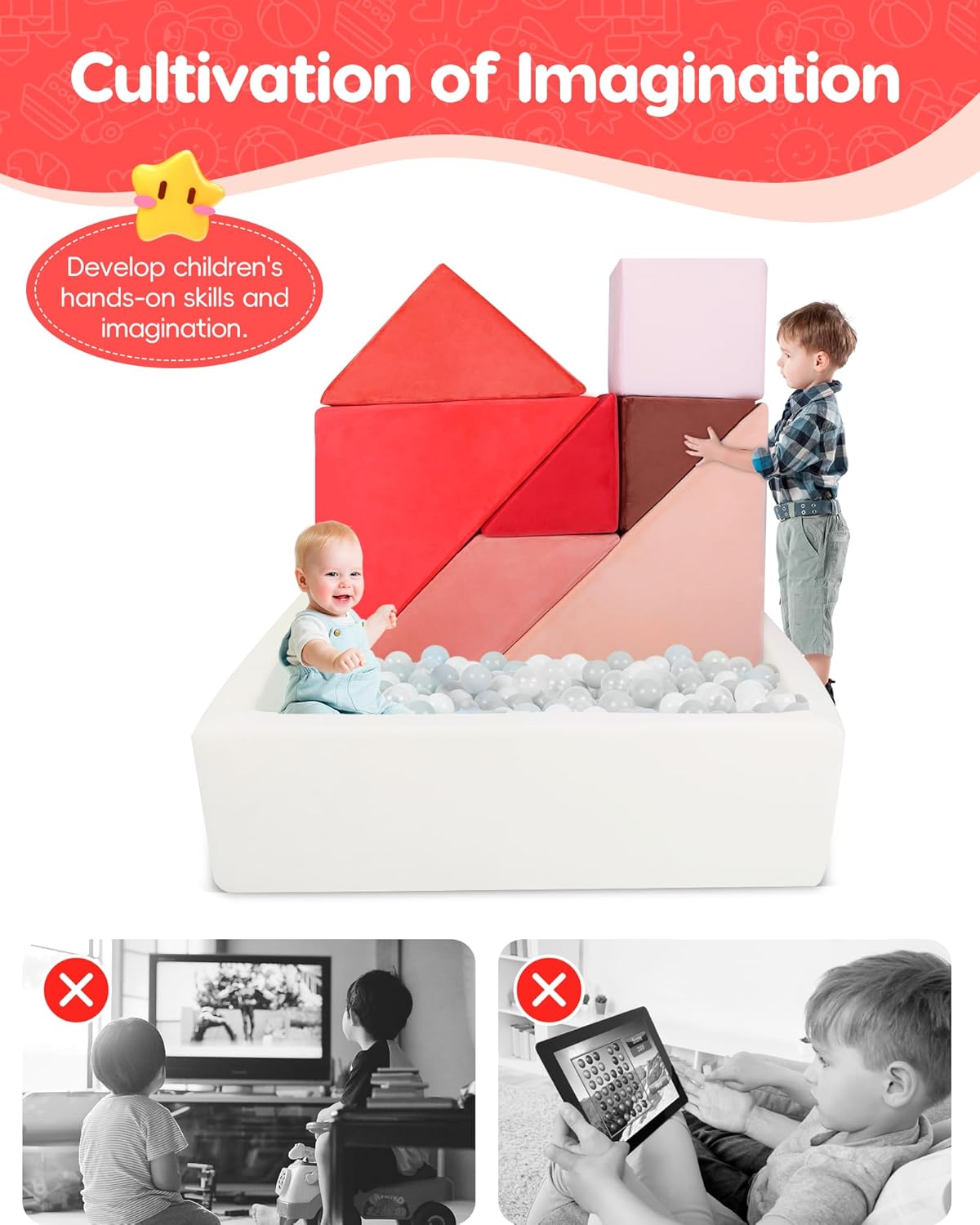 Kids Play Sofa, Tangram Square Puzzles Couch Furniture, Modular Kids Play Couchs Furniture, Puzzle Solving Couch Building Fort for Playroom Bedroom Boys Girls Teens, Glow