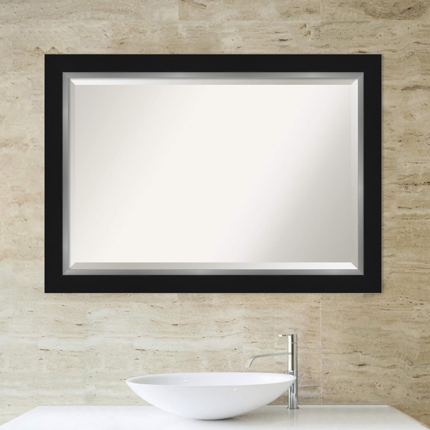 Amanti Art Black Bathroom Mirror for Over Sink, 30x42 Eva Black Silver Rectangle Vanity Mirror, Large Modern Contemporary Frame, Hangs Horizonally and Vertically, Bathroom Wall Decor, Beveled Edge