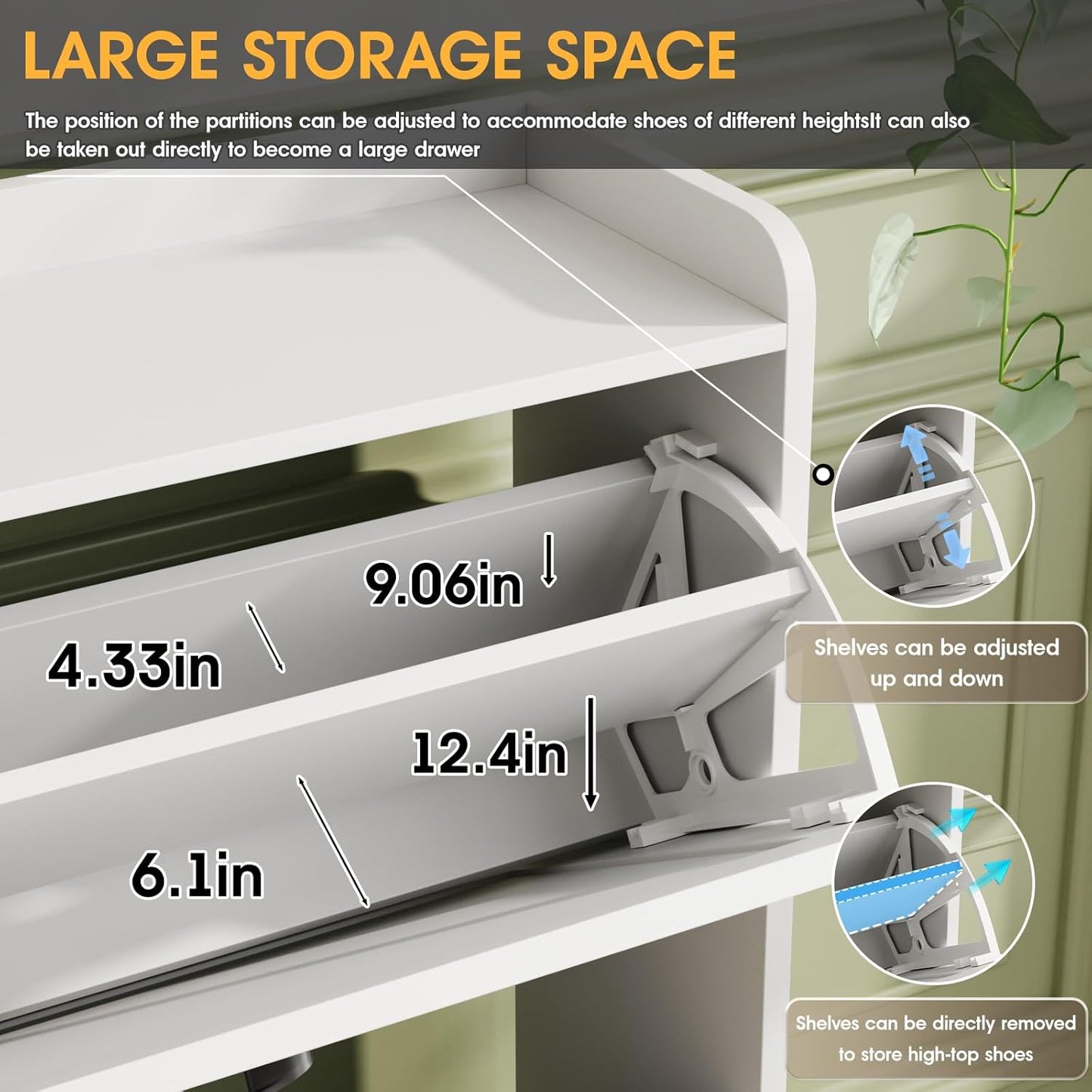 Maupvit Shoe Cabinet with 2 Flip Drawers, Freestanding Shoe Cabinet Organizer with Metal Legs, Shoes Storage Cabinet for Entryway, Narrow Shoe Rack Cabinet, White