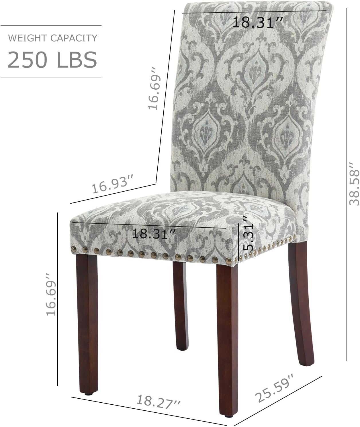 COLAMY Upholstered Parsons Dining Chairs Set of 4, Fabric Dining Room Kitchen Side Chair with Nailhead Trim and Wood Legs - Grey/White Flower