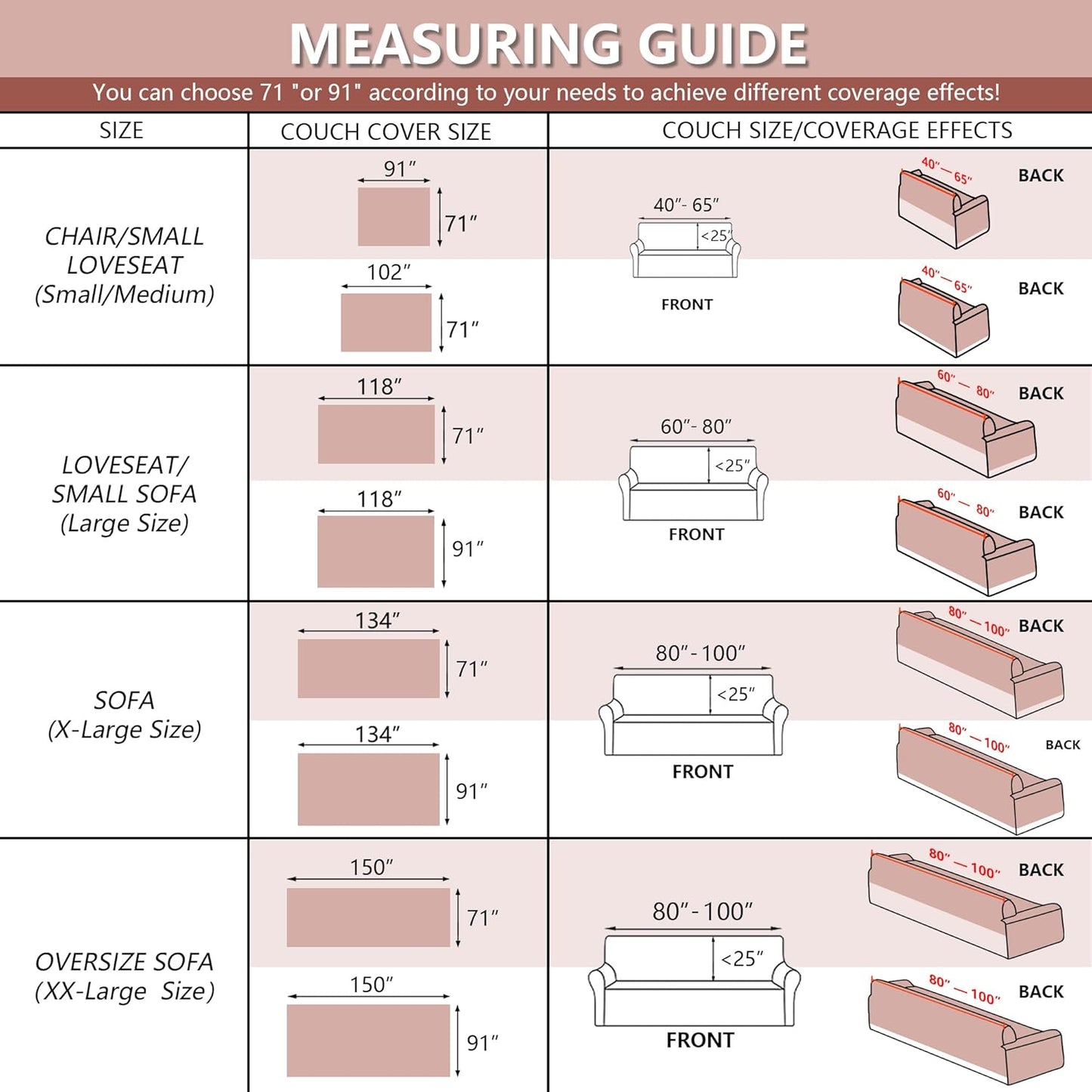 MYSKY HOME Pink Sofa Cover, Couch Covers for Pet Couch Cover, Oversized Couch Covers for 3 Cushion Couch Thick Durable Sofa Covers for Furniture Couch Cover, 71" x 134"