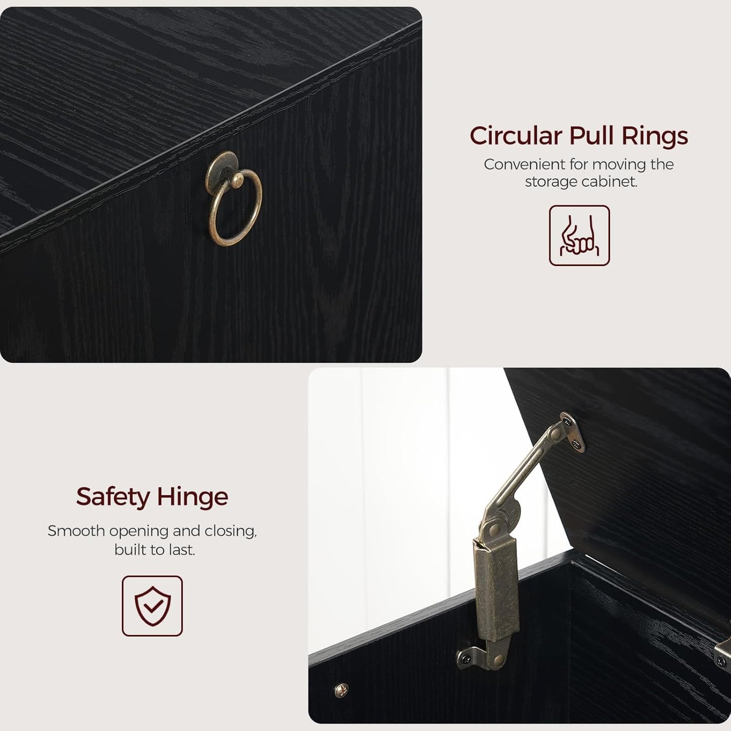 47.2" Toy Chest, Sturdy Entryway Storage Chest with Safety Hinge, Retro Toy Box, Wooden Look Accent Furniture for Living Room, Bedroom, Black SCBK48801