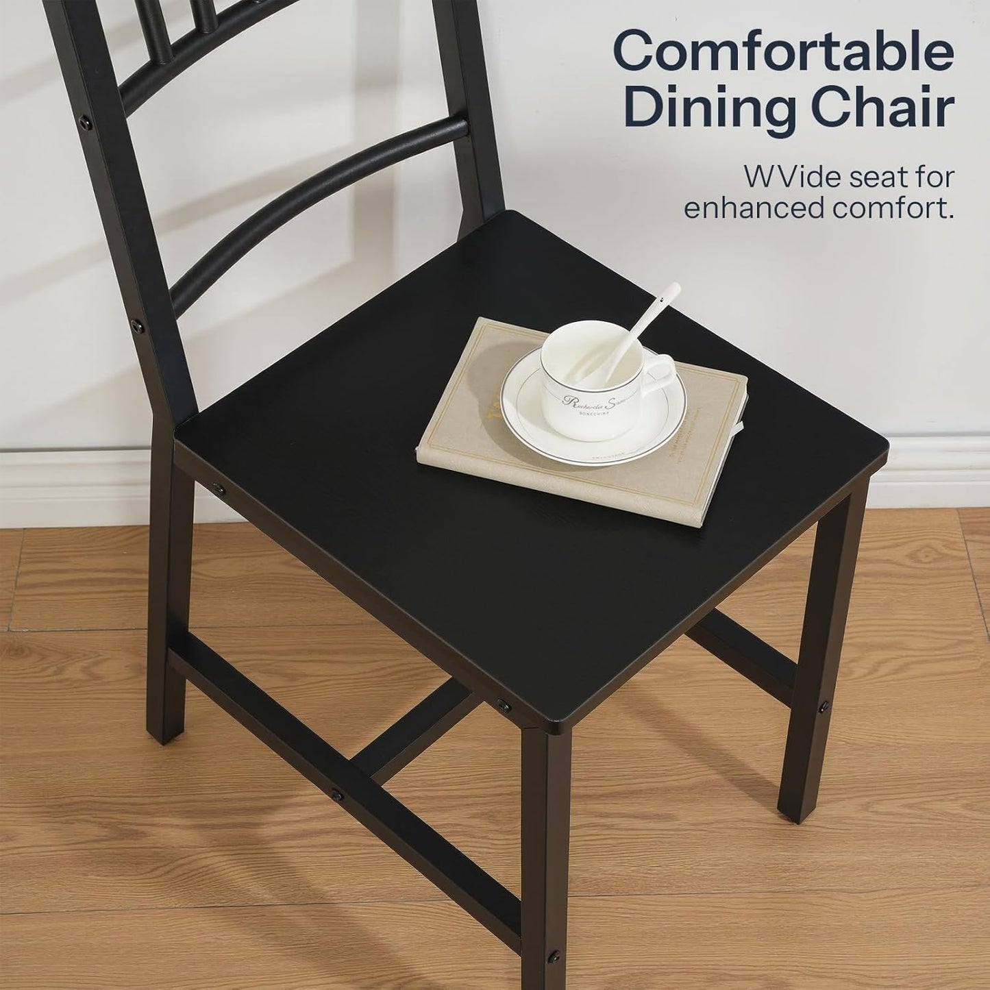 HOOBRO Kitchen Chairs Set of 2, Wooden Dining Room Chairs with Metal Frame, Dining Chairs with Back, Easy to Assemble, Farmhouse Dining Chairs for Kitchen, Living Room, Black BB39CD01