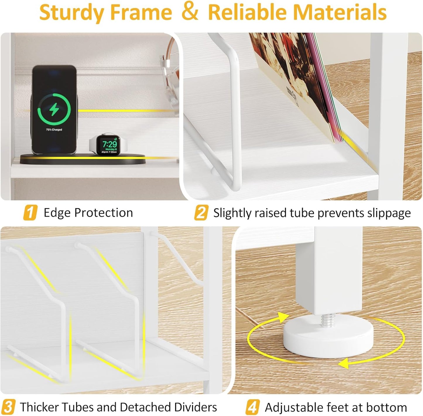 Hosfais 3 Tier Record Player Stand, Retro Vinyl Record Storage End Table Records Shelf for Living Room Bedroom (White)