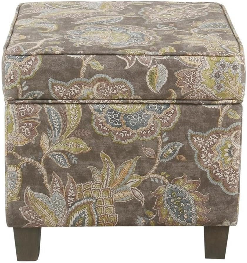 Homepop Home Decor |K7342-A824 | Classic Square Storage Ottoman with Lift Off Lid | Ottoman with Storage for Living Room & Bedroom, Gray Floral