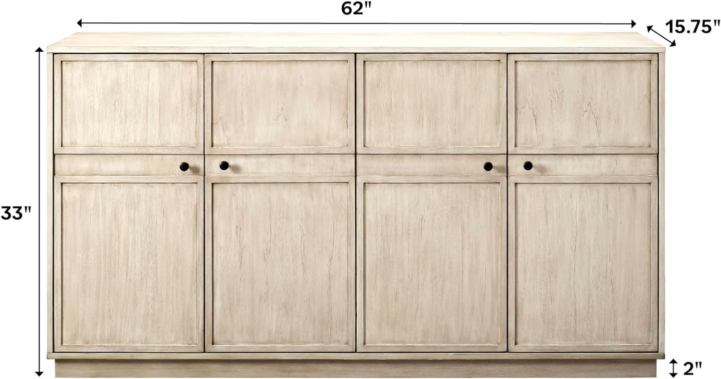 Walker Edison Alden Versatile 4 Door Framed-Storage-Sideboard, 62 Inch, Birch