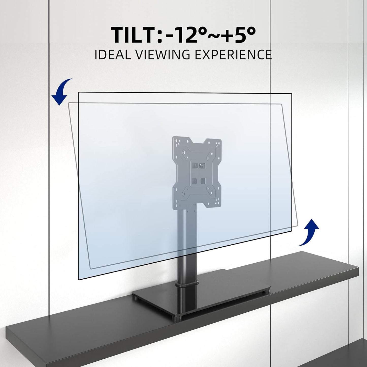 Universal TV Stand Base, Table Top TV Stand for 17-43 Inch LCD/LED TVs, Height Adjustable Monitor Mount Stand with Tempered Glass Base Holds up to 88lbs VESA 200x200mm, TS103