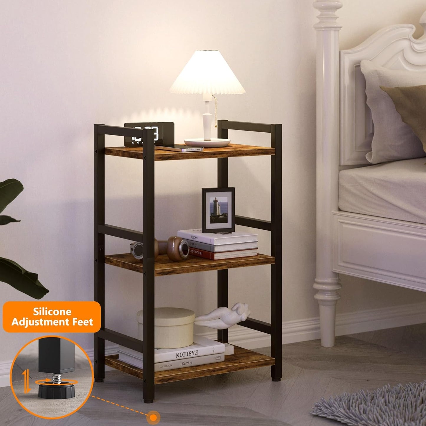 Book Shelf, 3 Tier Bookcase with Steel Frame, Stable Bookshelf Narrow Book Shelves Storage Organizer for Book CD Movie, Open Book Shelves for Living Room, Home Office, Study, Rustic Brown