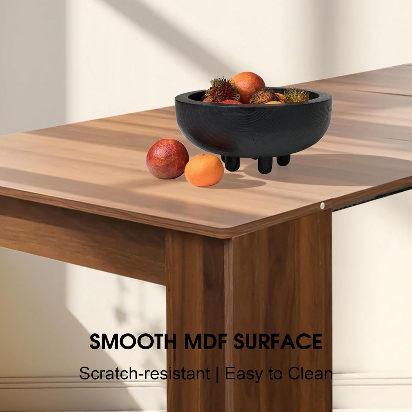 Expandable Dining Table, Convertible Table for Dining Room, Kitchen and Small Spaces, for 2-7 People(with Storage Shelf), Walnut Brown