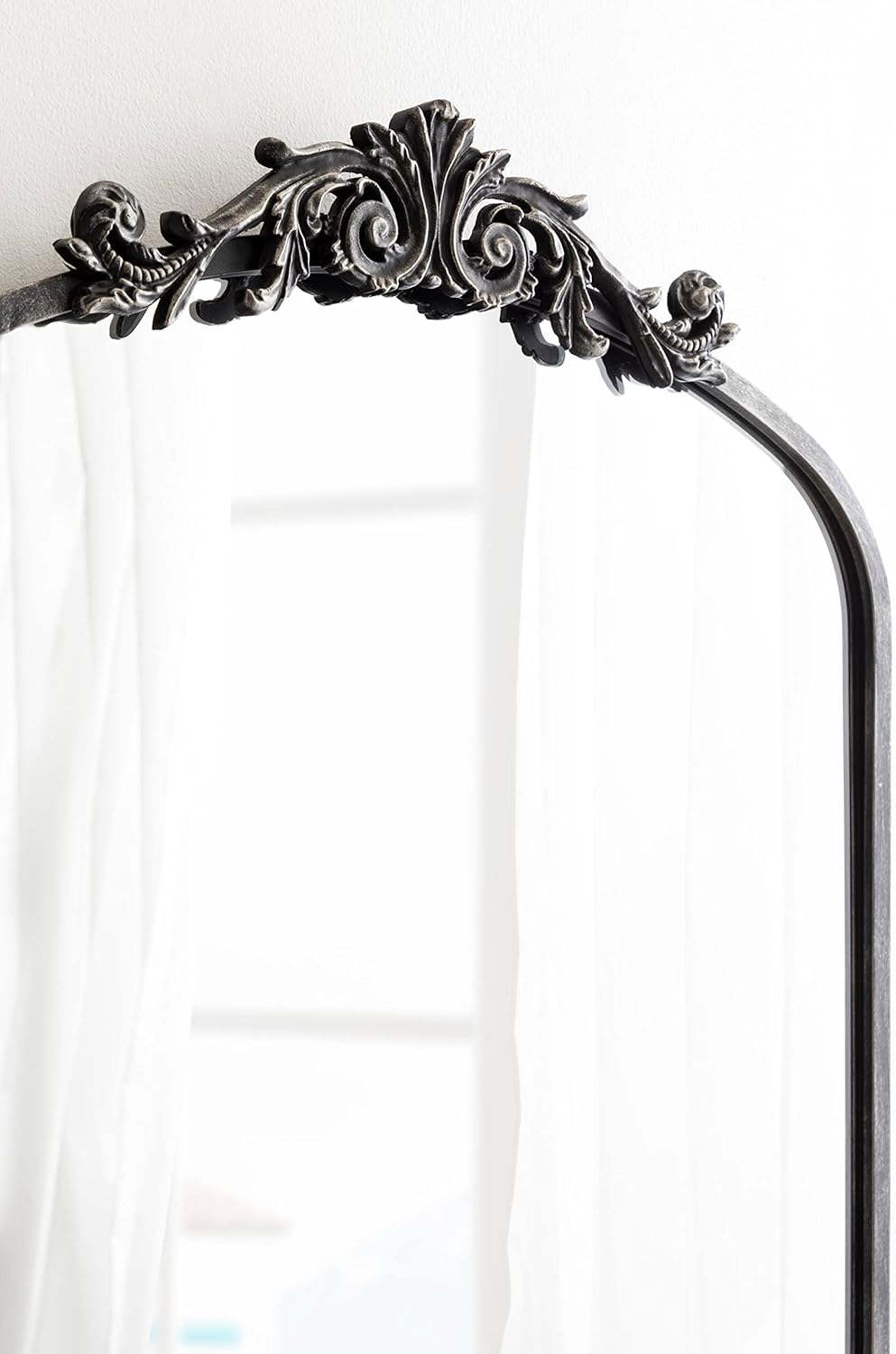 Kate and Laurel Arendahl Vintage Glam Arched Tall Panel Mirror; 24 x 42; Antique Black; Traditional Baroque Large Body Wall Mirror with Ornate Garland Inspired Crown