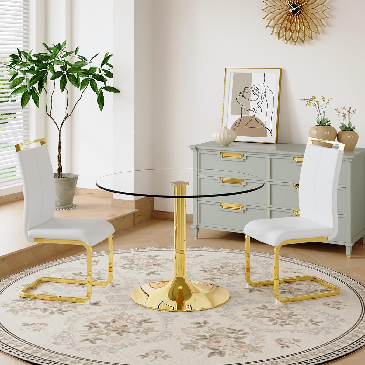 Dining Chairs Set of 2, Faux Leather Dining Chairs with Plated Chrome Metal Frame, Modern Kitchen Chairs Set with Padded Seat High Back for Dining Room, Kitchen Room, Living Room.