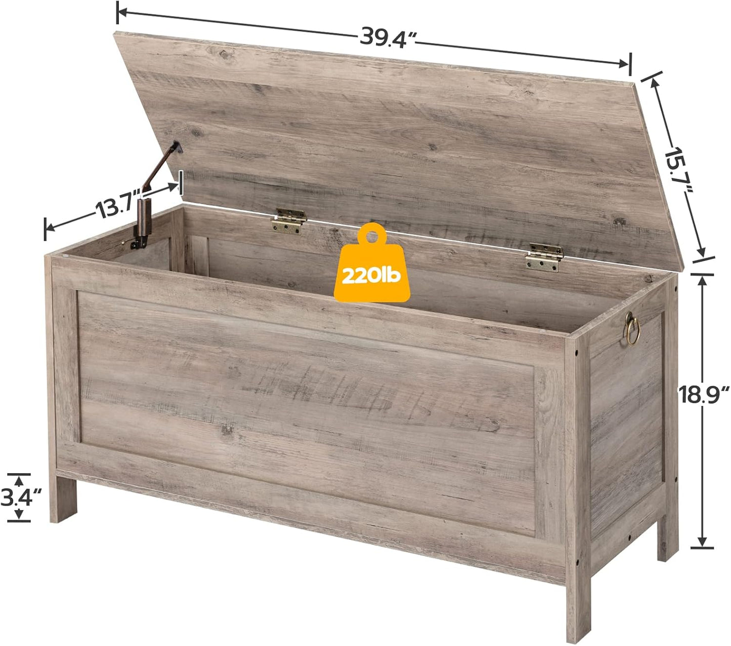 HOOBRO Toy Box, Retro Wooden Look Storage Chest with Safety Hinge, Entryway Storage Bench Supports 220 lb, 39.4 x 15.7 x 18.9 Inches Toy Chest Organizer, Easy Assembly (Greige) BG100CW01