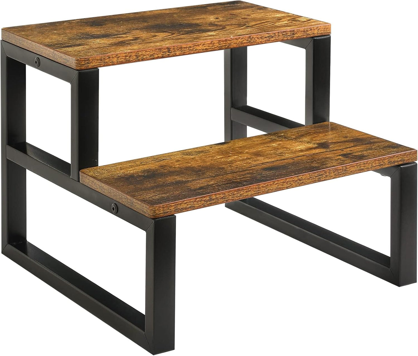 IBUYKE 2-Step Wooden Step Stools for Adults Kids, Heavy Duty Bedside Step Stool with 500 Lbs Capacity, Non-Slip Stepping Foot Stool for Bedroom Livingroom Bathroom Kitchen, Rustic Brown TBD002H