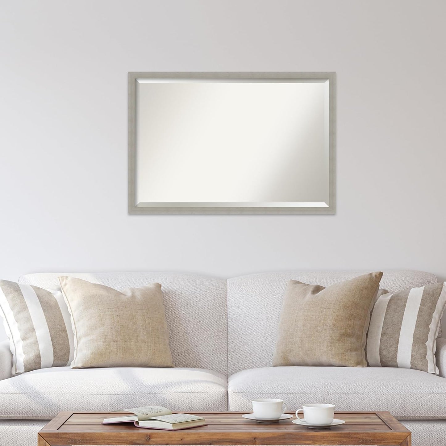 Amanti Art Grey Wall Mirror 26x38 Woodgrain Stripe Grey Rectangle Bathroom Mirror for Wall Decor Living Room, Large Casual Wood Frame, Hangs Horizonally and Vertically, Bathroom Decor, Beveled Edge