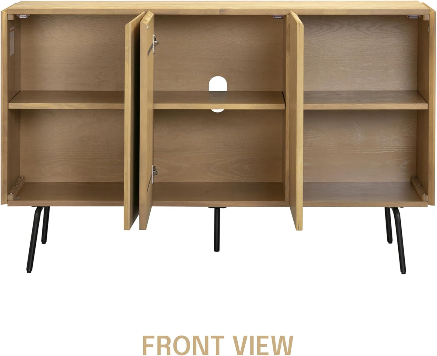 NTC Veil Modern Sideboard with 3 Doors, Buffet Cabinet with Vertical Groove Design and Metal Legs, Storage Cabinet for Living Room, and Hallway, Effortless Assembly, Sand