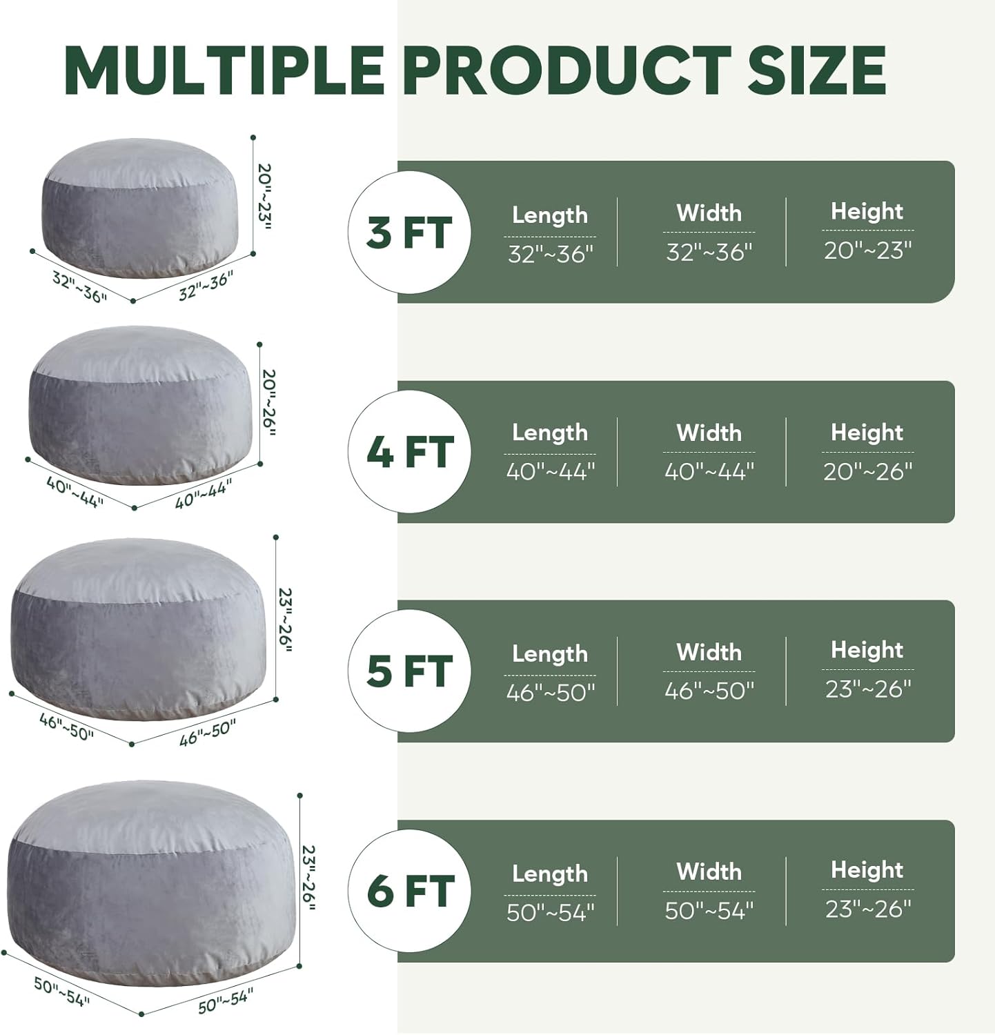 5 Ft Bean Bag Chairs for Adults with Memory Foam Filling, Comfy Bean Bag Sofa with Filler Included, Soft Dutch Velvet Fabric Beanbags,5 Foot, Grey