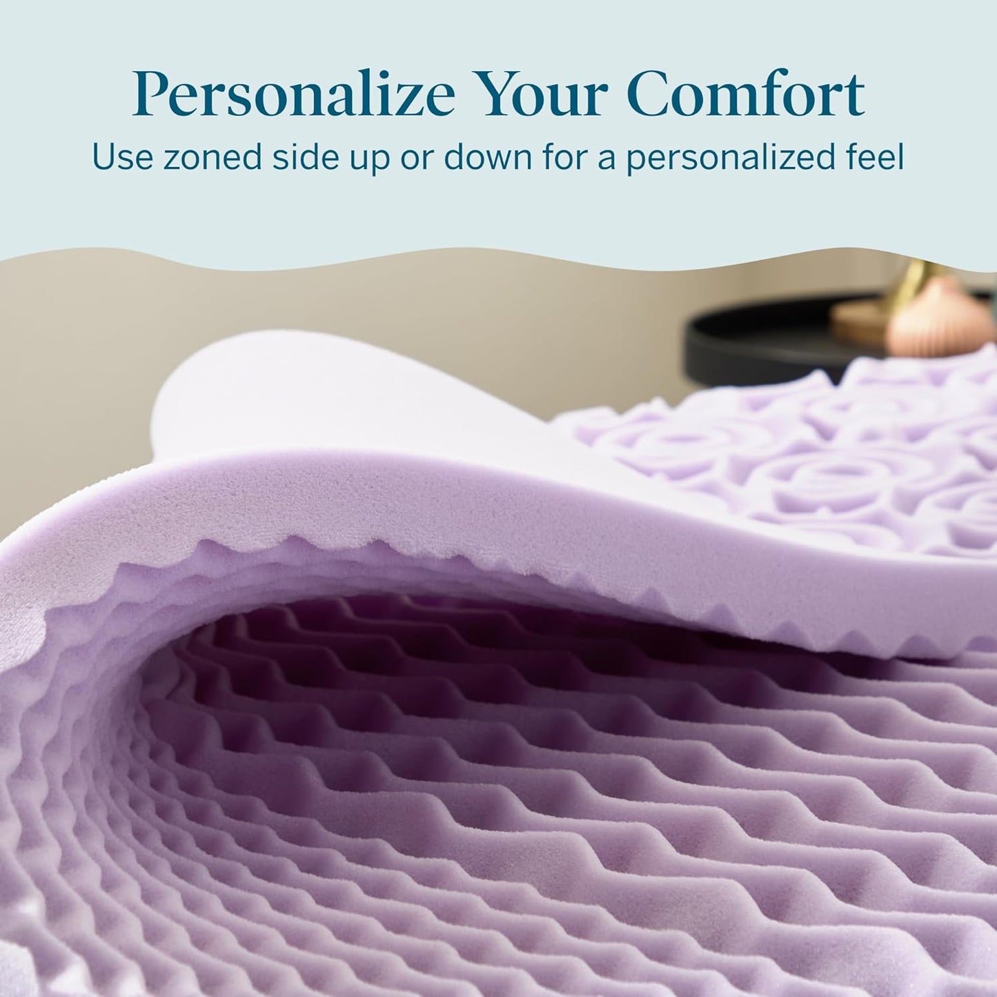 Lucid Lavender Infused 2 Inch Memory Foam Mattress Topper - King Size - Plush Feel - 5 Convoluted Zones - CertiPUR Certified - New Home Owner & Dorm Room Essentials