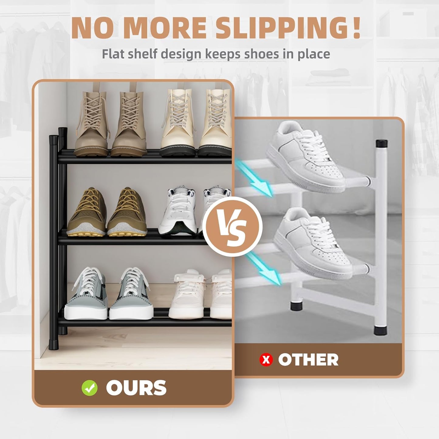 STORAGE MANIAC Long Expandable Shoe Rack, 18 Pairs Metal Wide Stackable Shoe Rack, Adjustable Shoes Shelf, Freestanding Shoes Organizer for Closet, Entryway, Hallway, Garage, Front Door, 3 Tiers