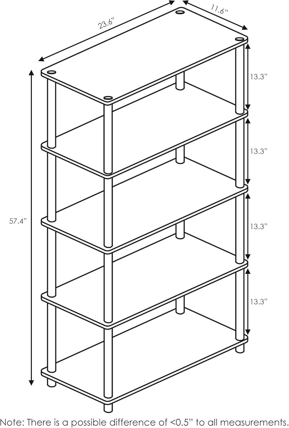 Furinno Turn-N-Tube Multipurpose Shelf / Display Rack / Storage Shelf / Bookshelf, 5-Tier Round Tube, Pink/White
