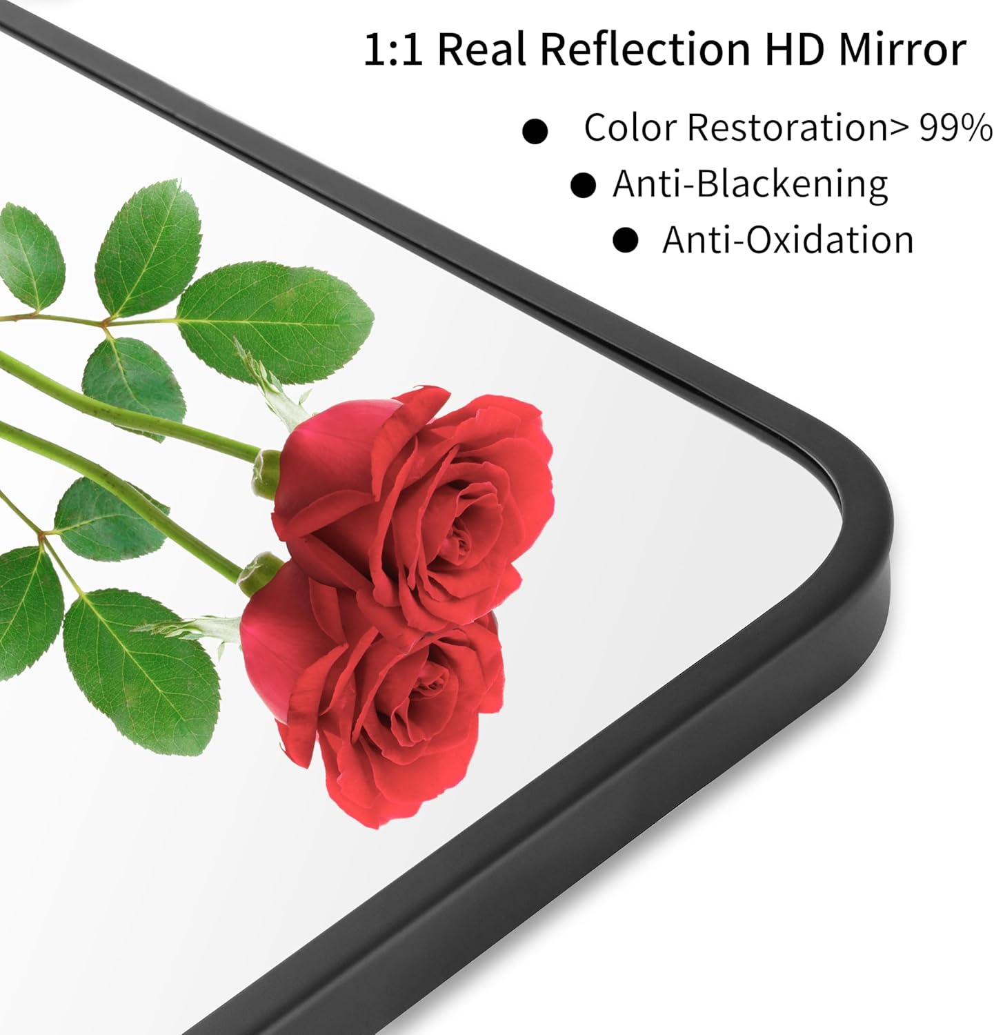 24"x30" Bathroom Wall Mirror with Matte Black Metal Frame & HD Glass, Copper-Free Mirrors Modern Rectangle Round Corner Framed Vanity Mirror - Horizontal or Vertical Installation