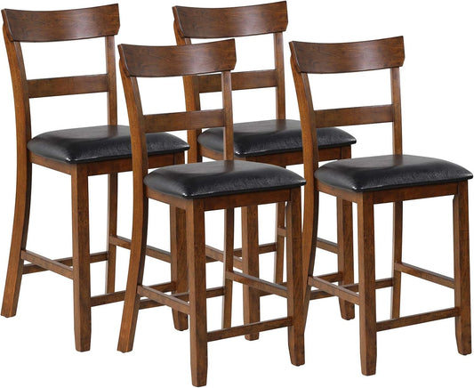 COSTWAY Barstools Set of 4, 25.5-Inch Counter Height Chair with Backrest, Foam-Padded Cushion, Rubber Wood Legs, Wooden Vintage Dining Chair for Bistro, Living Room, Kitchen, Brown and Black