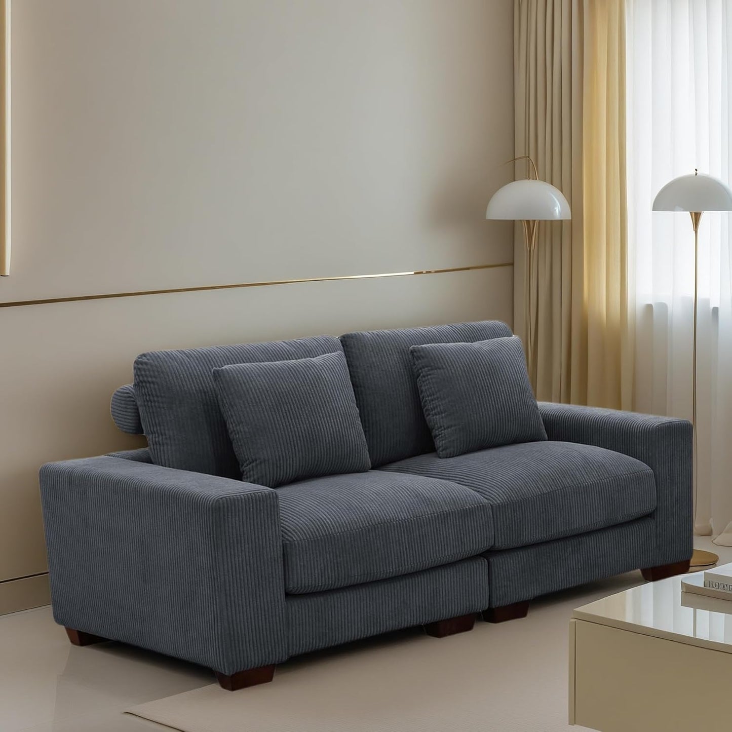 Sectional Couches for Living Room, Stylish Sectional Loveseat Sofa with Deep Seats, Living Room Furniture Home Sofa for Small Space, Cool Gray