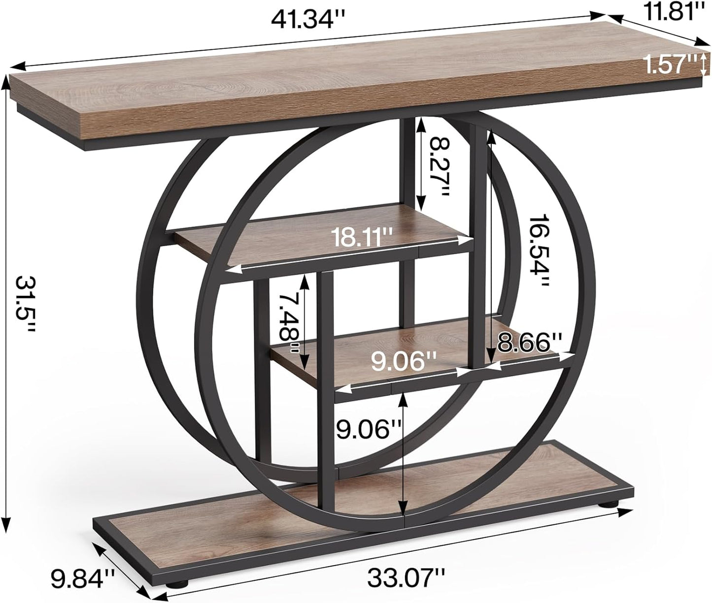 LITTLE TREE Console Table, 4-Tier Entryway Table Behind Couch Table, 41.3-Inch Farmhouse Sofa Table for Living Room, Foyer Hallway Table for Entrance, Walnut and Black