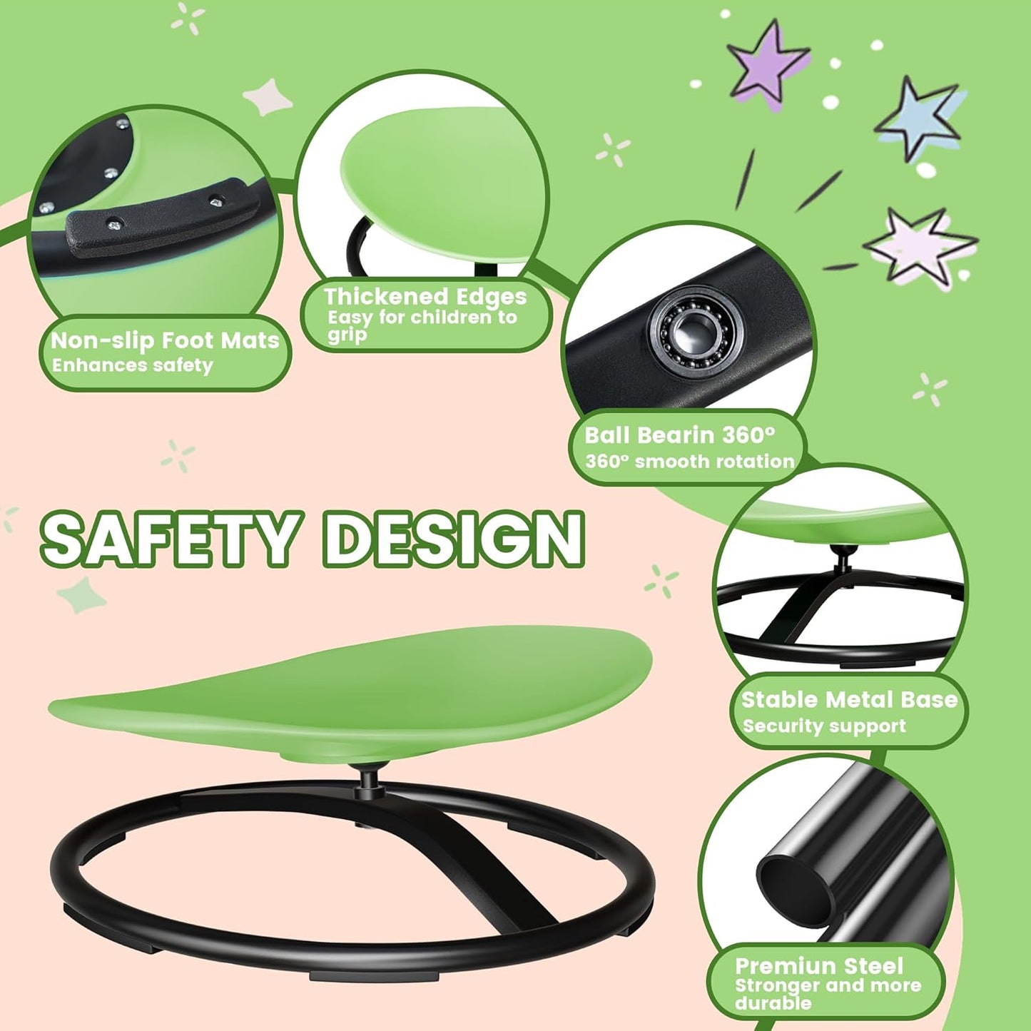 21" L × 19" W Large Size Spinning Chair for Autistic Kids, Autism Sensory Spinning Chair, Sensory Toys for Kids with Autism & ADHD, Sit and Spin Training Body Coordination, Light Green Rounded Share